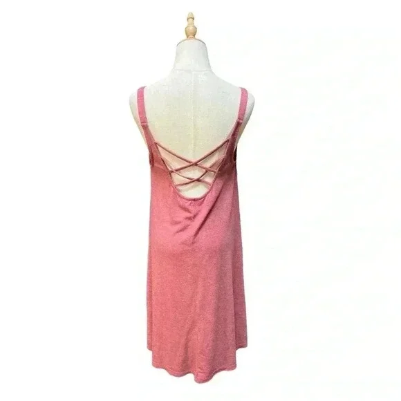 Mia Joy Pink Tank Gathered Side Midi Dress with crisscrossed back Size M - Picture 2 of 5